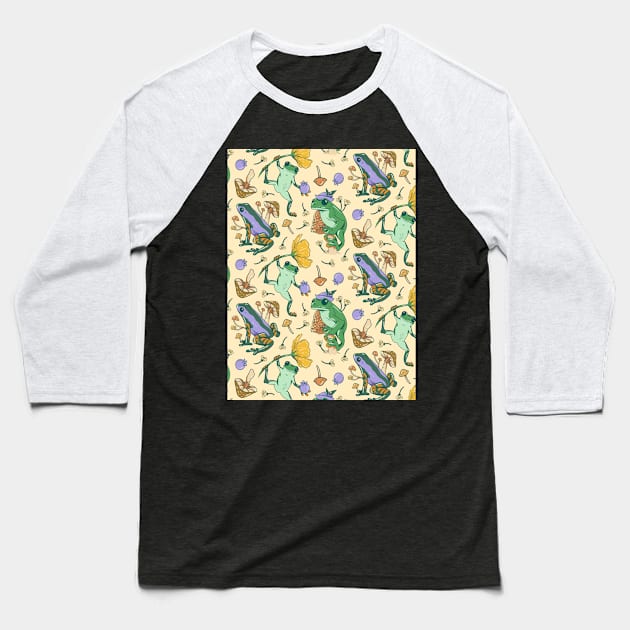 Cottagecore Frog Pattern Baseball T-Shirt by Hypnotic Highs